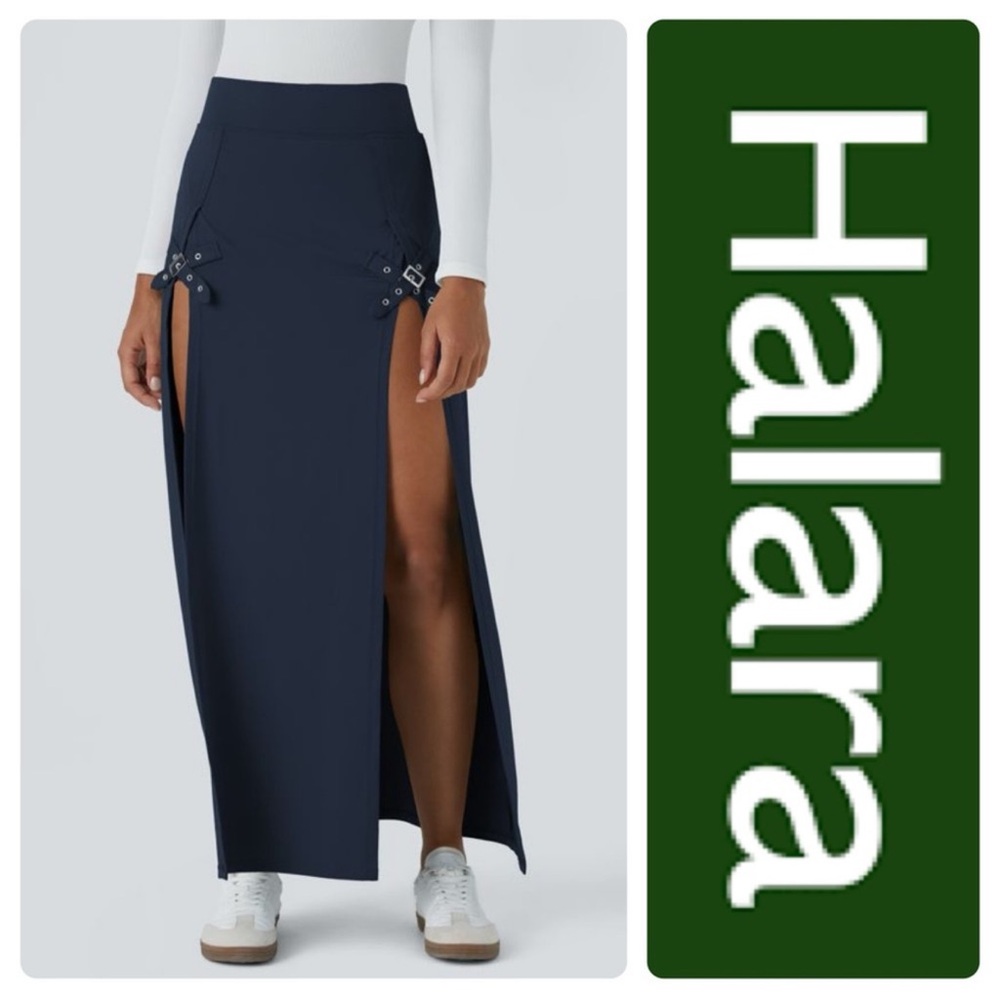 HALARA BlueHigh Waisted Adjustable
Double Buckle Maxi Casual Skirt Navy Large